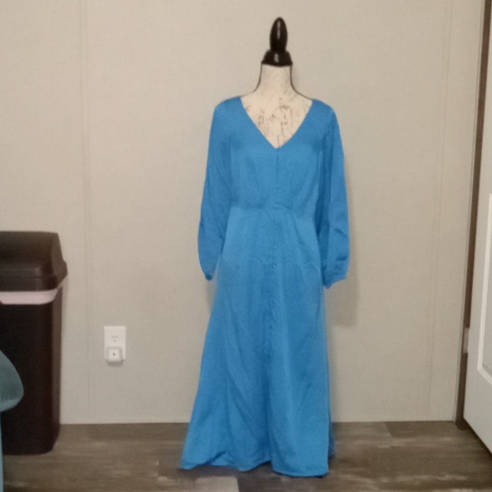 Free People Blue Lattice Long Sleeve Dress Size 10